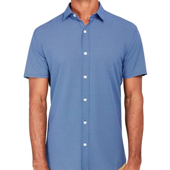 W.R.K Dark Blue Mini Geo Print 4-Way Stretch Short Sleeve Shirt - Picture 1 of 2